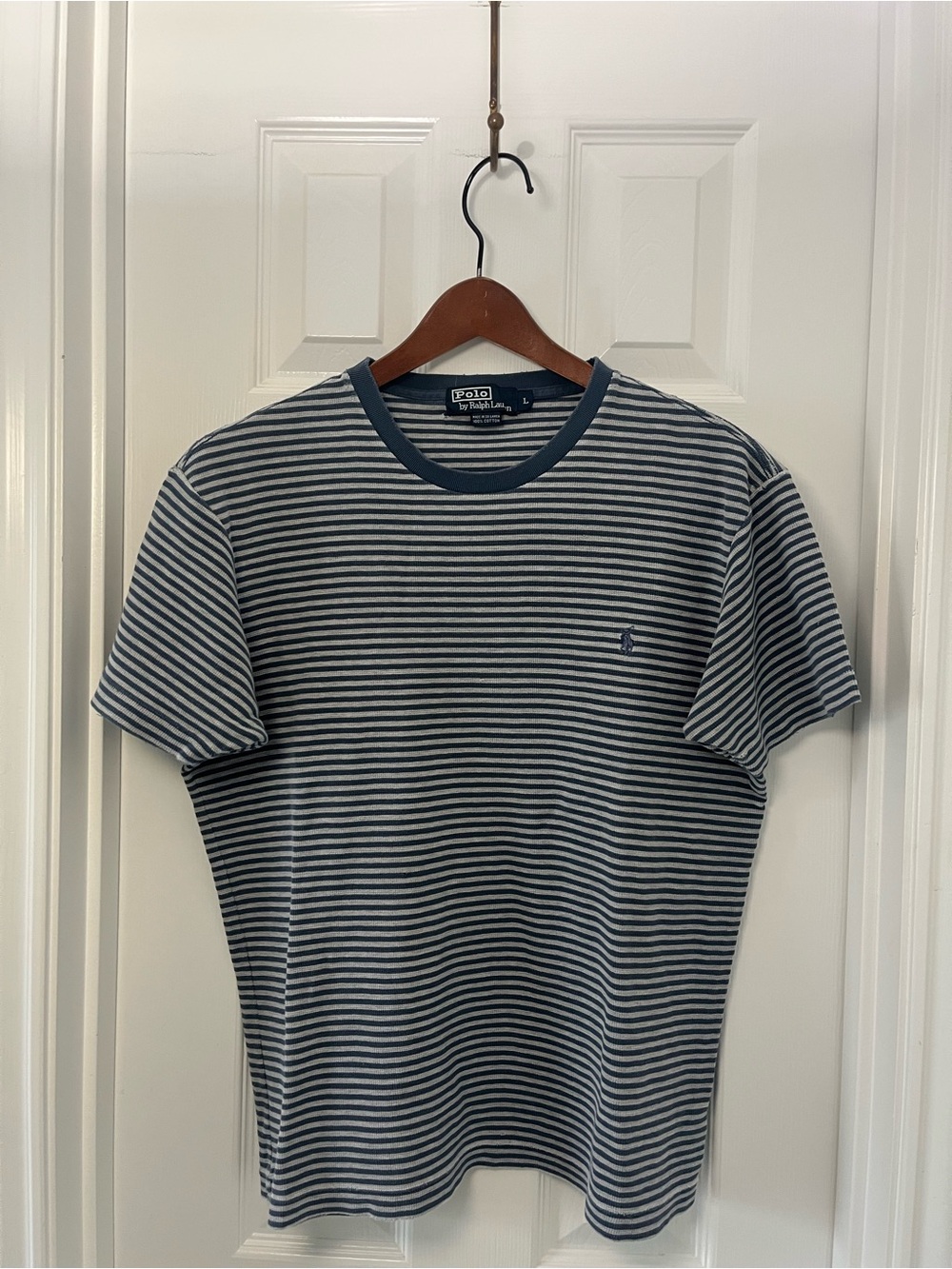 Distressed Vintage Polo Ralph Lauren striped logo embroidered t shirt